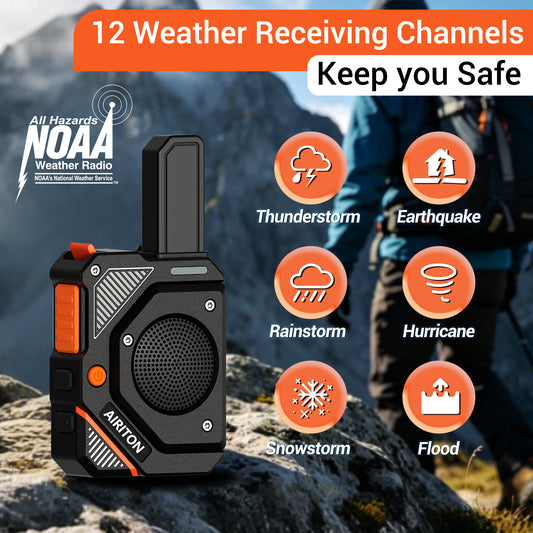 AIRITON AI-168 Mini FRS Handheld Two-Way Radio | NOAA Weather Alert Walkie Talkie (2-Pack)