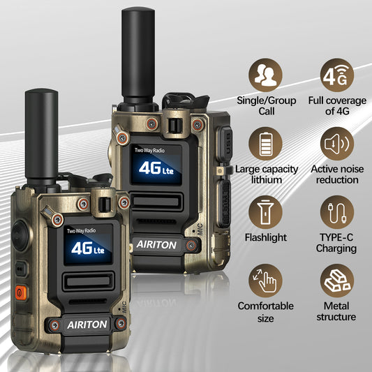 AIRITON RADIO AI-G7 4G LTE POC Handheld Two-Way Radio | Unlimited Range, Lifetime Free, Type-C Fast Charging (Khaki)