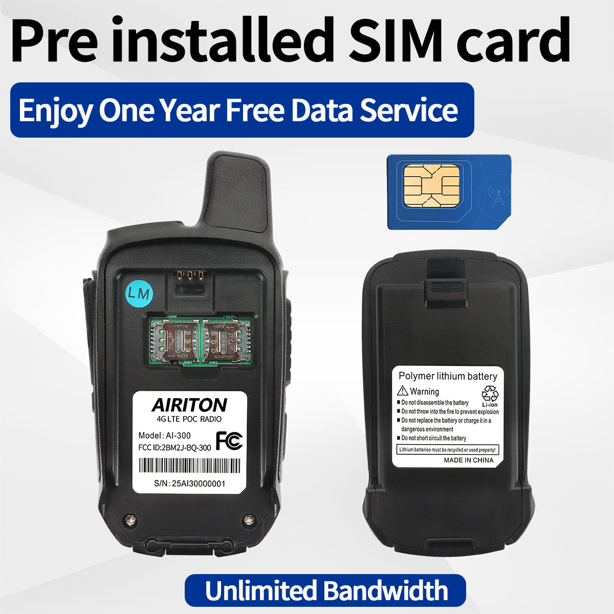 AIRITON RADIO AI-300 4G LTE POC Handheld Two-Way Radio | Unlimited Range & Lifetime Free Walkie Talkie (2-Pack)