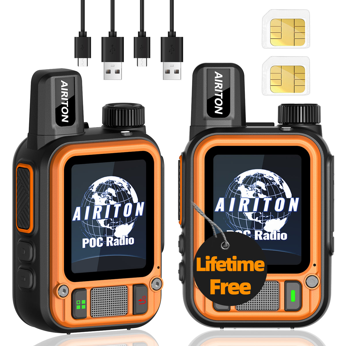 AIRITON RADIO AI-186 4G LTE POC Handheld Two-Way Radio | Unlimited Range, Lifetime Free Mini Portable Walkie Talkie (Orange)