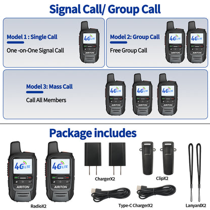 AIRITON RADIO AI-300 4G LTE POC Handheld Two-Way Radio | Unlimited Range & Lifetime Free Walkie Talkie (2-Pack)