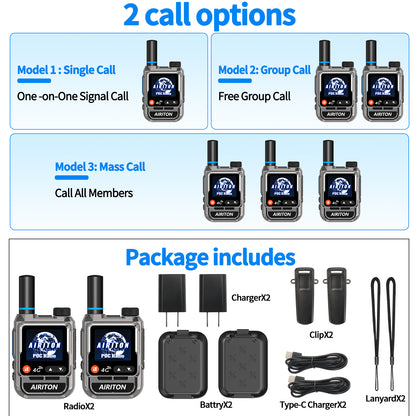 AIRITON RADIO AI-198 4G LTE POC Handheld Two-Way Radio | Unlimited Range, Lifetime Free, 1.77" Color Screen Walkie Talkie