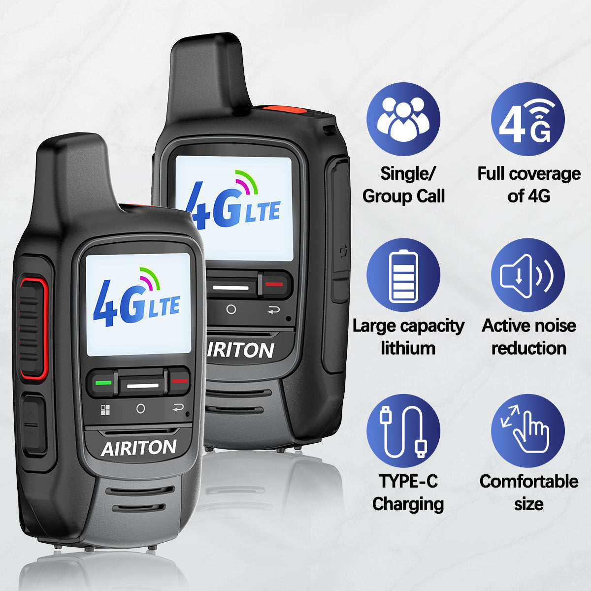 AIRITON RADIO AI-300 4G LTE POC Handheld Two-Way Radio | Unlimited Range & Lifetime Free Walkie Talkie (2-Pack)