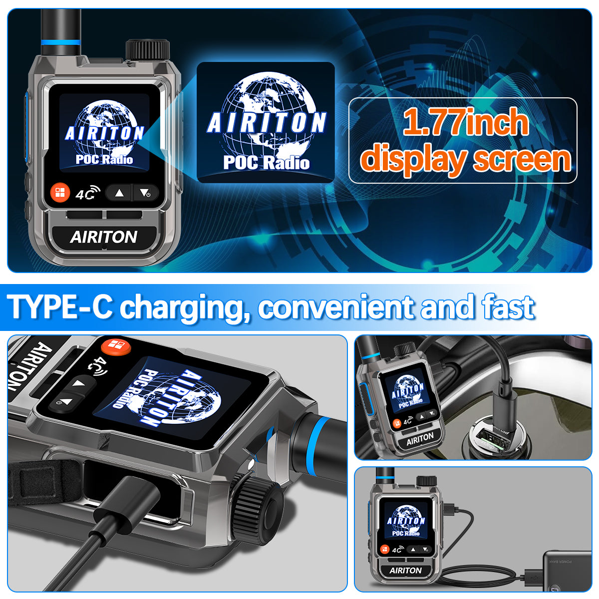 AIRITON RADIO AI-198 4G LTE POC Handheld Two-Way Radio | Unlimited Range, Lifetime Free, 1.77" Color Screen Walkie Talkie