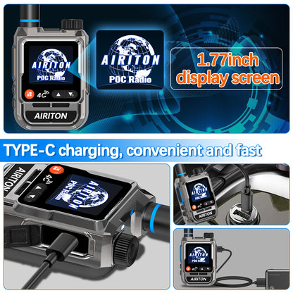AIRITON RADIO AI-198 4G LTE POC Handheld Two-Way Radio | Unlimited Range, Lifetime Free, 1.77" Color Screen Walkie Talkie