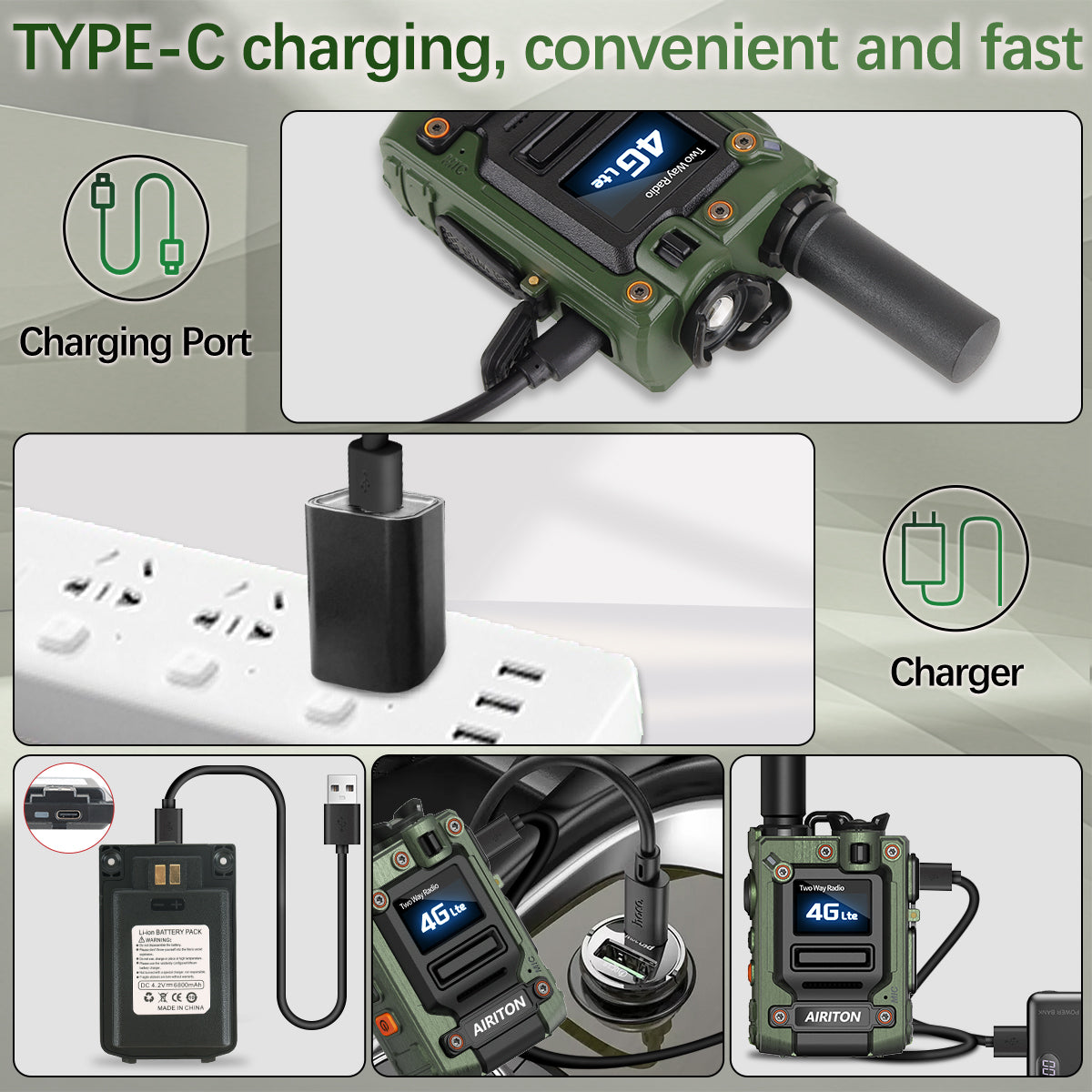 AIRITON RADIO AI-G7 4G LTE POC Handheld Two-Way Radio | Unlimited Range, Lifetime Free, Type-C Fast Charging (Green)