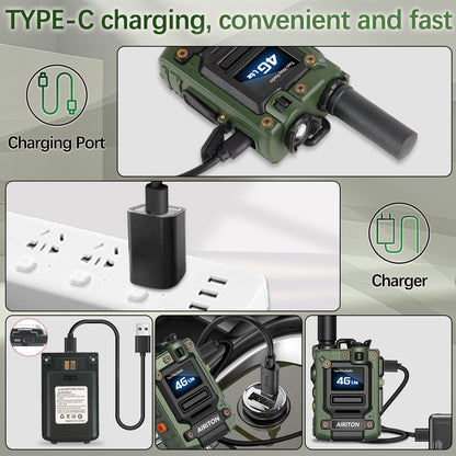 AIRITON RADIO AI-G7 4G LTE POC Handheld Two-Way Radio | Unlimited Range, Lifetime Free, Type-C Fast Charging (Green)