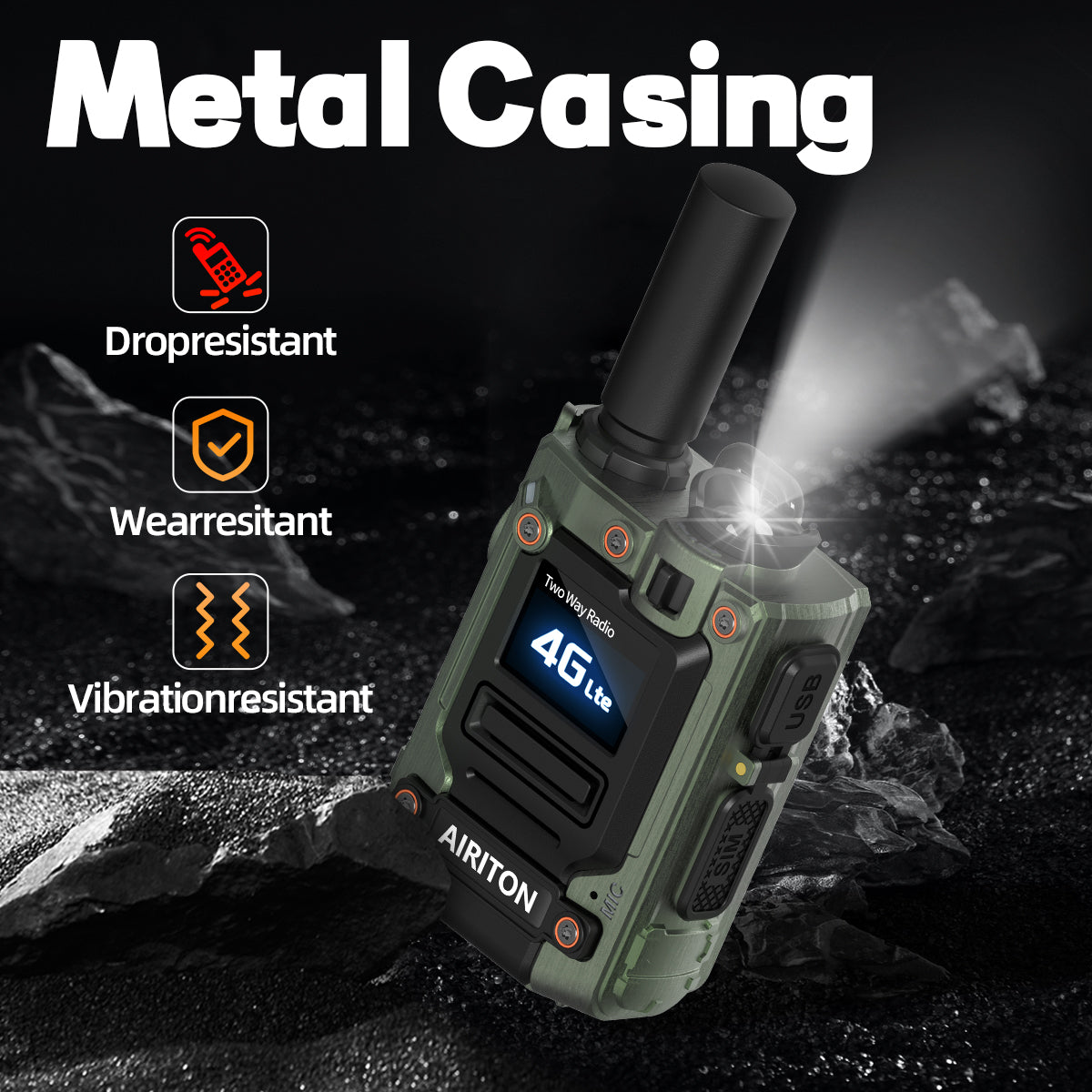 AIRITON RADIO AI-G7 4G LTE POC Handheld Two-Way Radio | Unlimited Range, Lifetime Free, Type-C Fast Charging (Green)