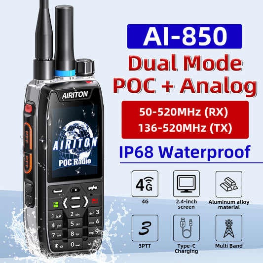 AIRITON RADIO AI-850 4G LTE POC & Analog Dual-Mode Two-Way Radio | Unlimited Range, Lifetime Free, IP68 Waterproof Walkie Talkie