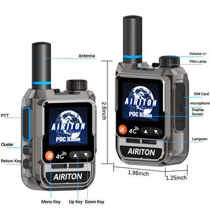 AIRITON RADIO AI-198 4G LTE POC Handheld Two-Way Radio | Unlimited Range, Lifetime Free, 1.77" Color Screen Walkie Talkie