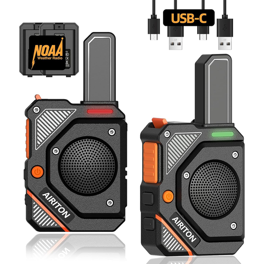 AIRITON AI-168 Mini FRS Handheld Two-Way Radio | NOAA Weather Alert Walkie Talkie (2-Pack)
